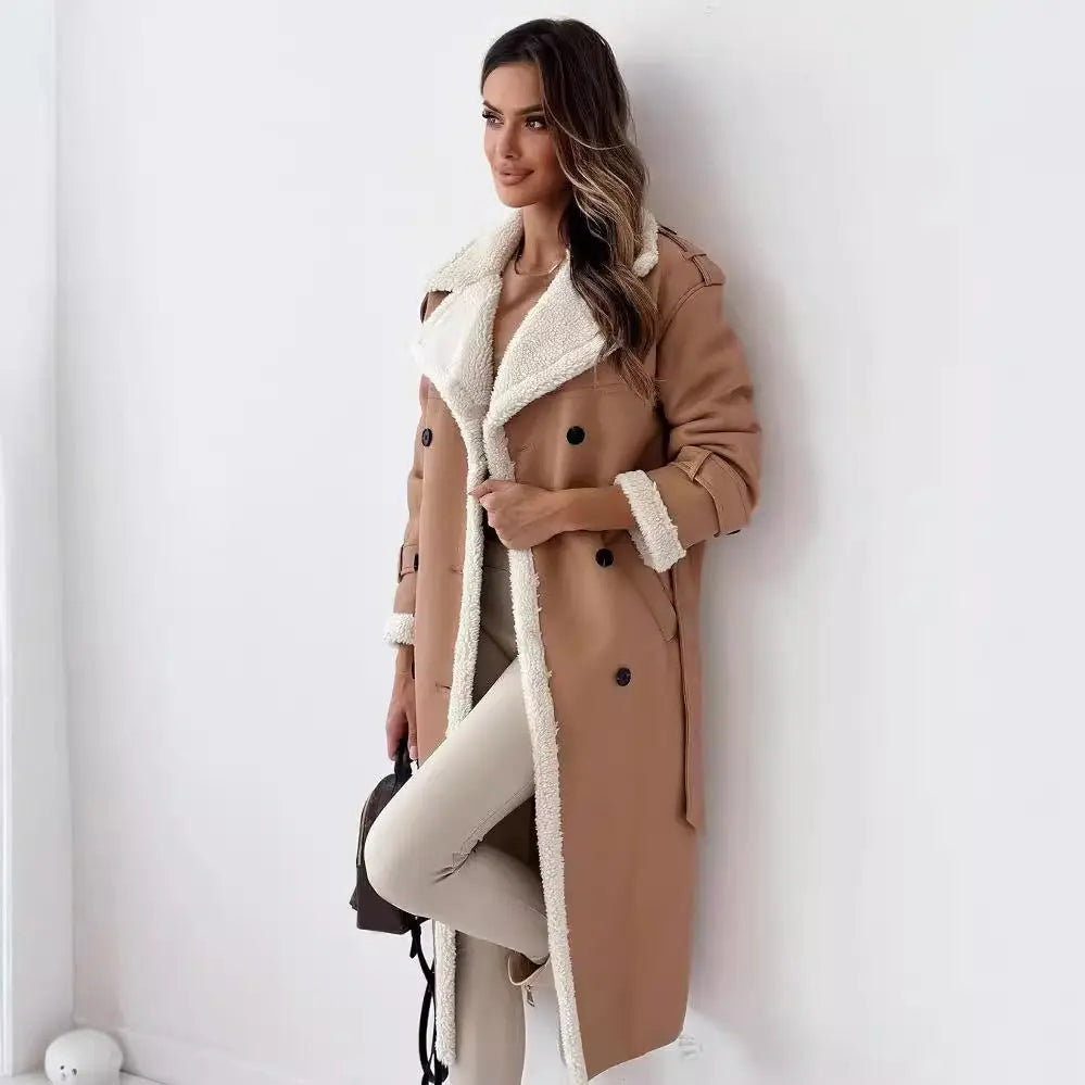 Winter Jacket With Belt Fashion Double Breasted Lapel Windbreaker Women's Long Trench Coat Mid-length Overcoat Clothing