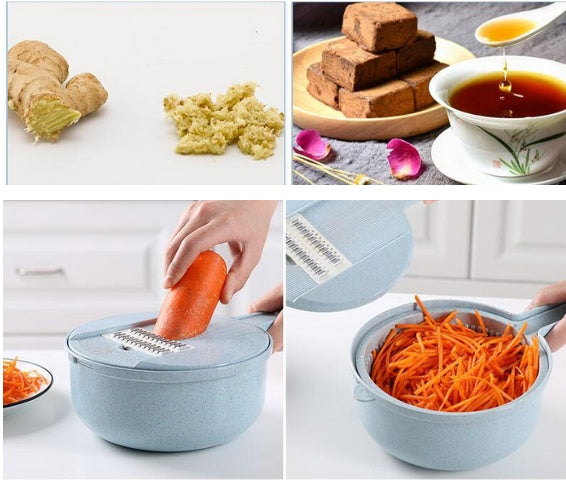 8-in-1 Vegetable Slicer & Grater Set Mandoline Slicer with Peeler, Onion Chopper, Strainer & Kitchen Accessories