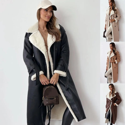 Winter Jacket With Belt Fashion Double Breasted Lapel Windbreaker Women's Long Trench Coat Mid-length Overcoat Clothing