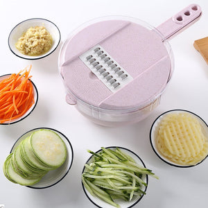 8-in-1 Vegetable Slicer & Grater Set Mandoline Slicer with Peeler, Onion Chopper, Strainer & Kitchen Accessories