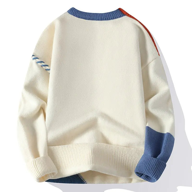 Ins Colorblock Pullover Sweater Winter Fashion Long Sleeve Knitted Top Men's Clothing